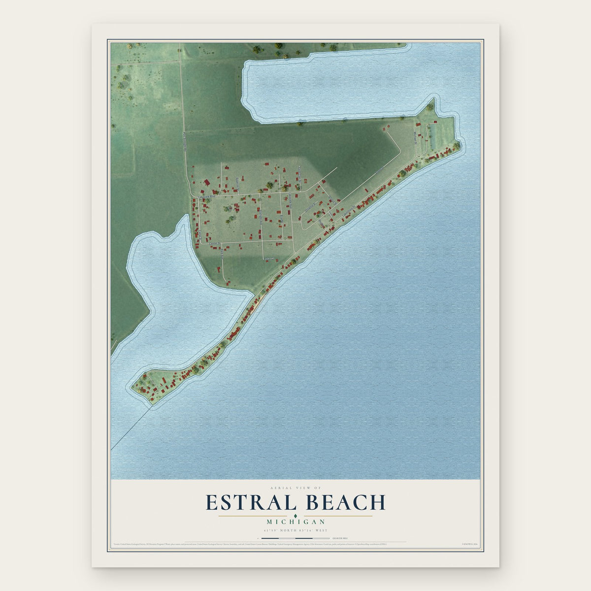 Estral Beach, Michigan map print, the full design