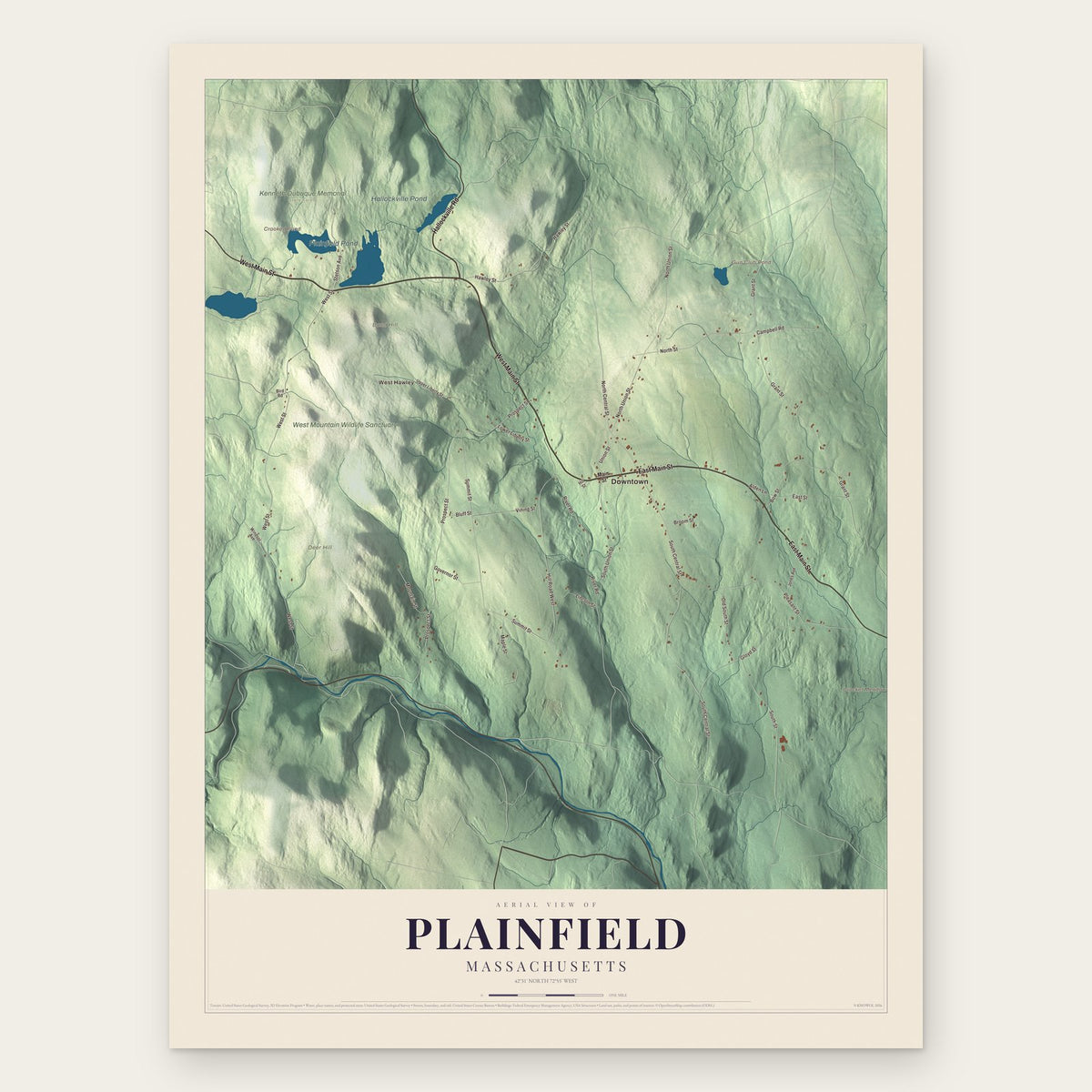 Plainfield, Massachusetts map print, the full design