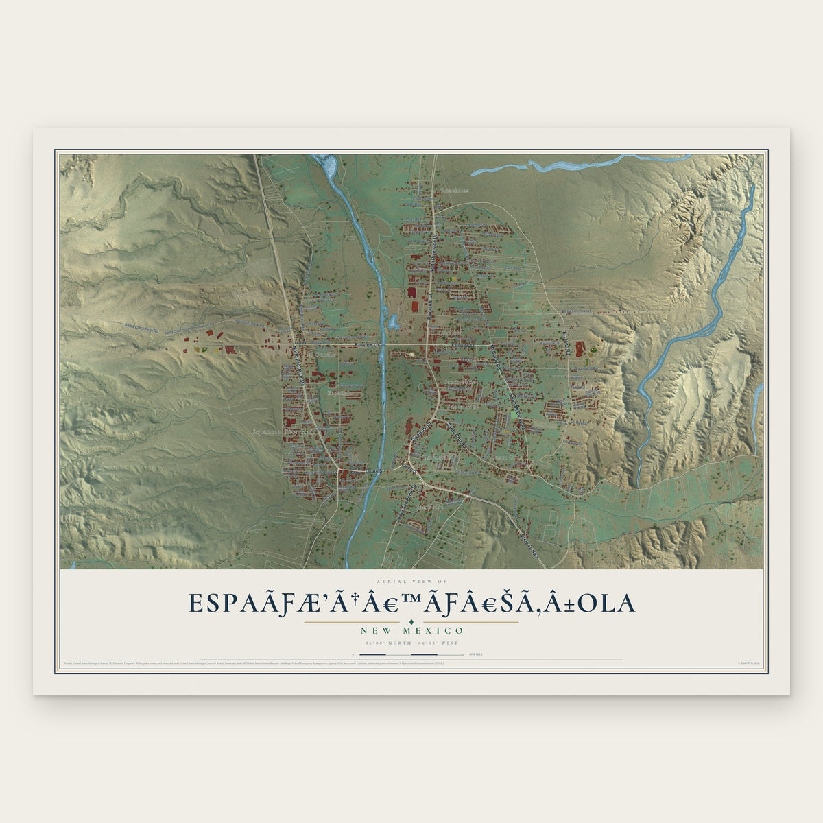 Española, New Mexico map print, the full design