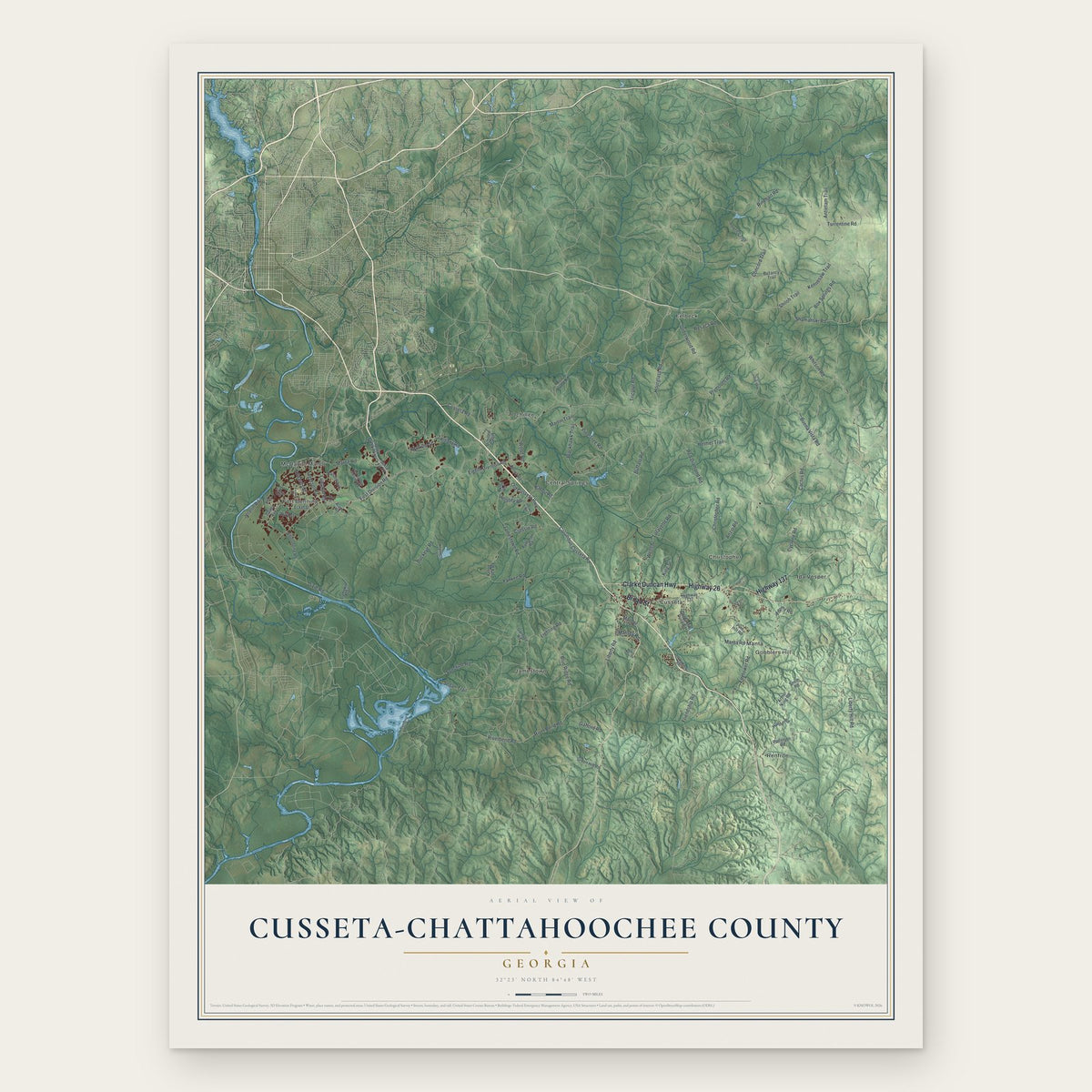 Cusseta-Chattahoochee County, Georgia map print, the full design