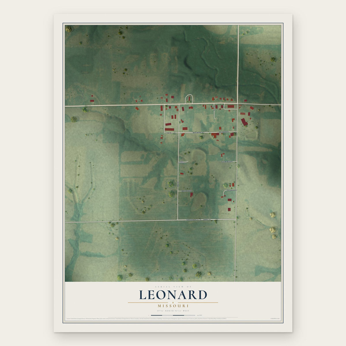 Leonard, Missouri map print, the full design