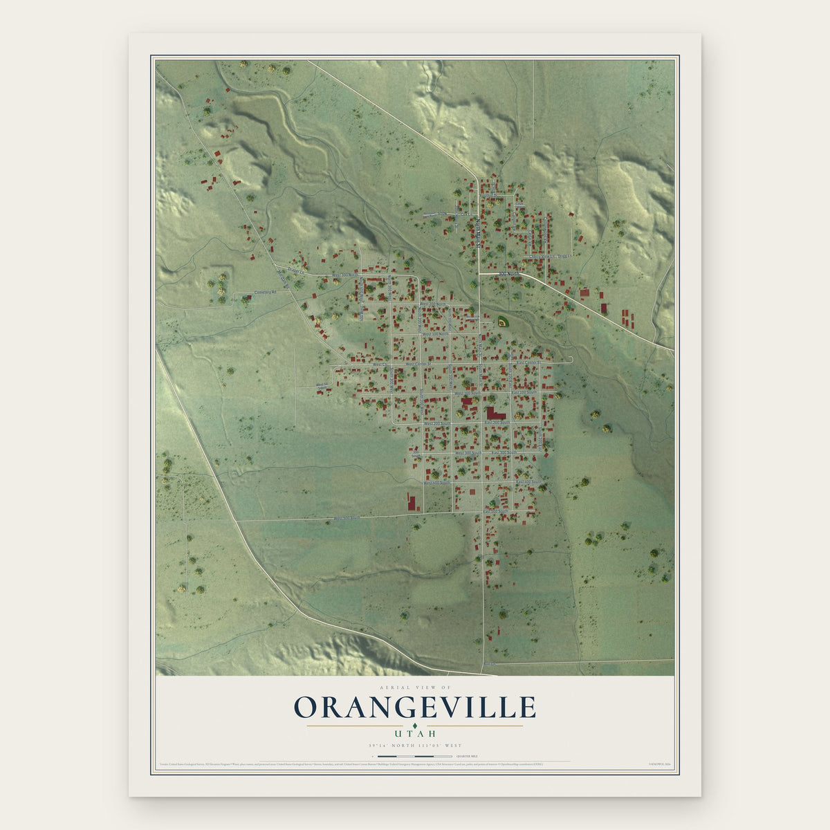 Orangeville, Utah map print, the full design