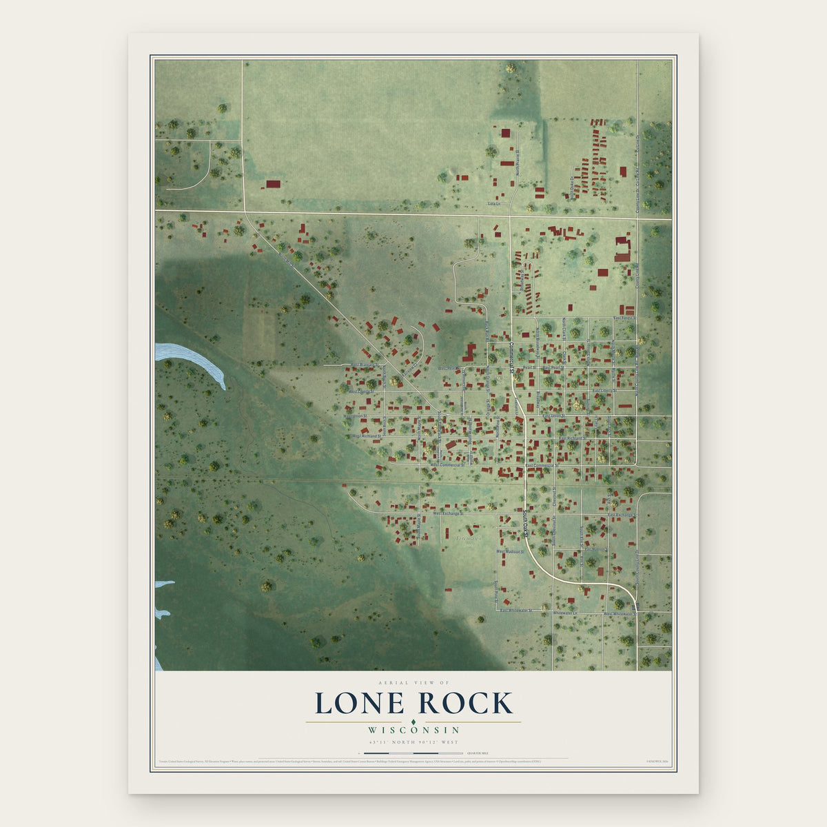 Lone Rock, Wisconsin map print, the full design