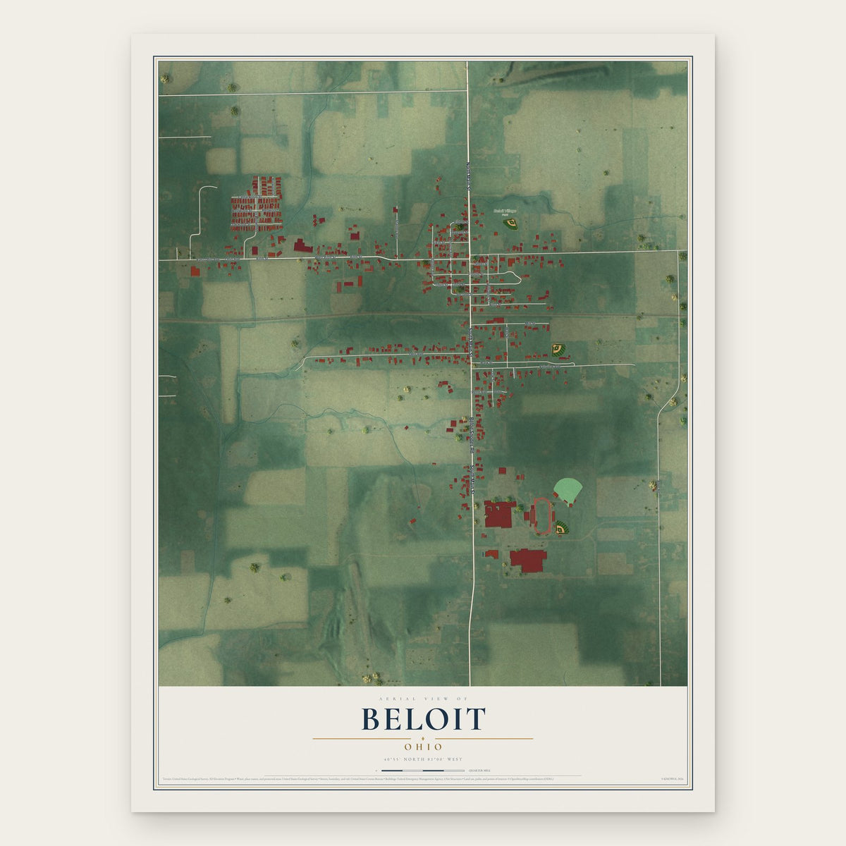 Beloit, Ohio map print, the full design