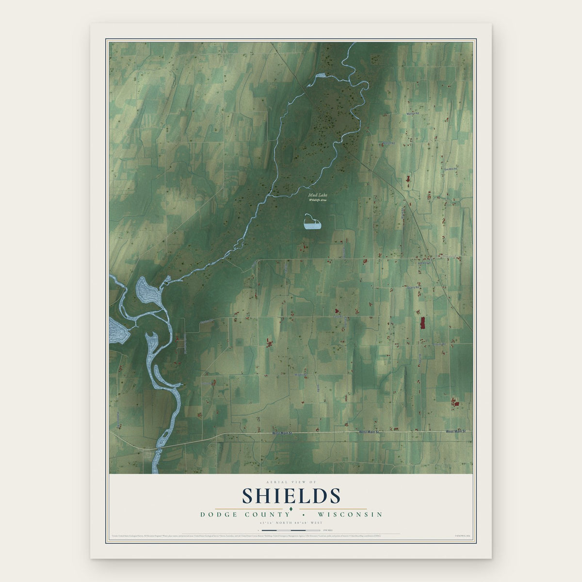 Shields, Dodge County, Wisconsin map print, the full design