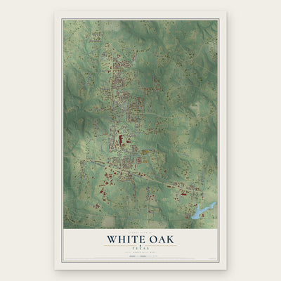 White Oak, Texas map print, the full design