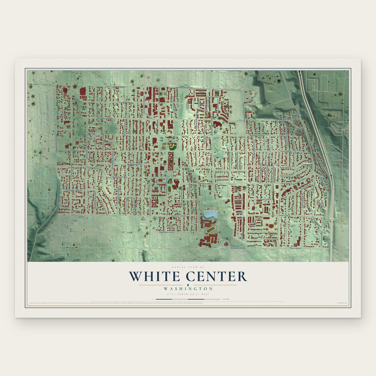 White Center, Washington map print, the full design