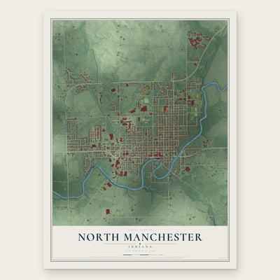 North Manchester, Indiana map print, the full design