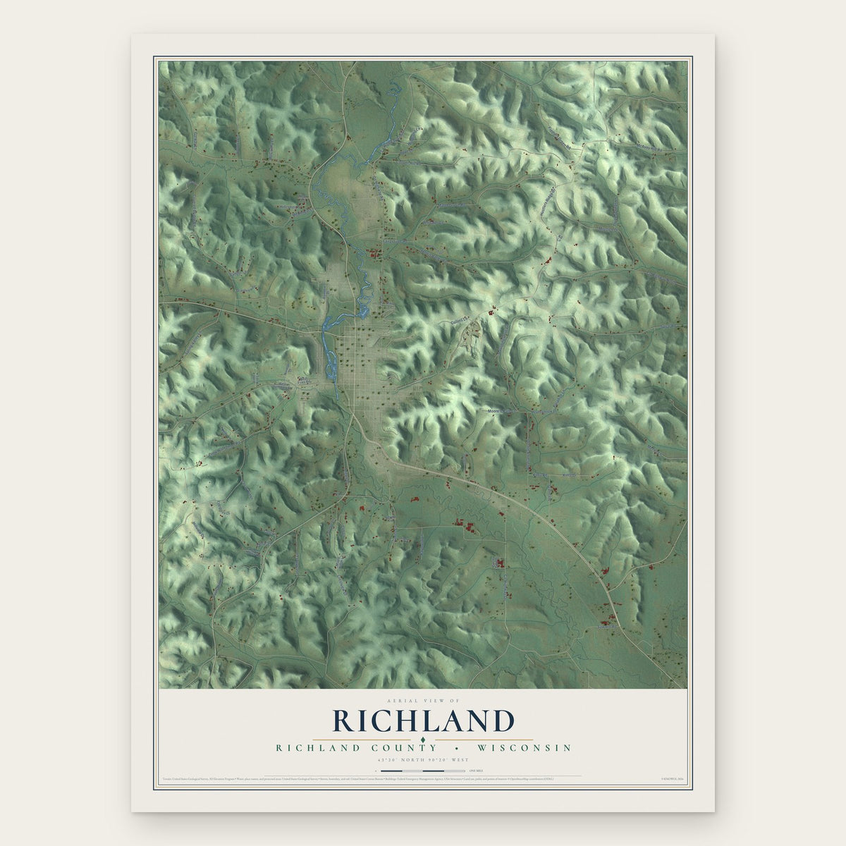 Richland, Richland County, Wisconsin map print, the full design