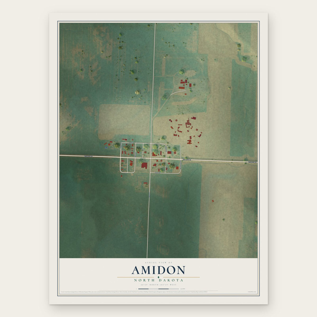 Amidon, North Dakota map print, the full design