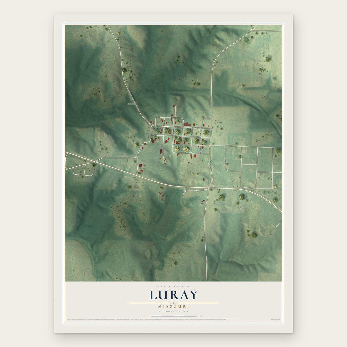 Luray, Missouri map print, the full design