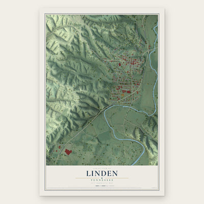 Linden, Tennessee map print, the full design