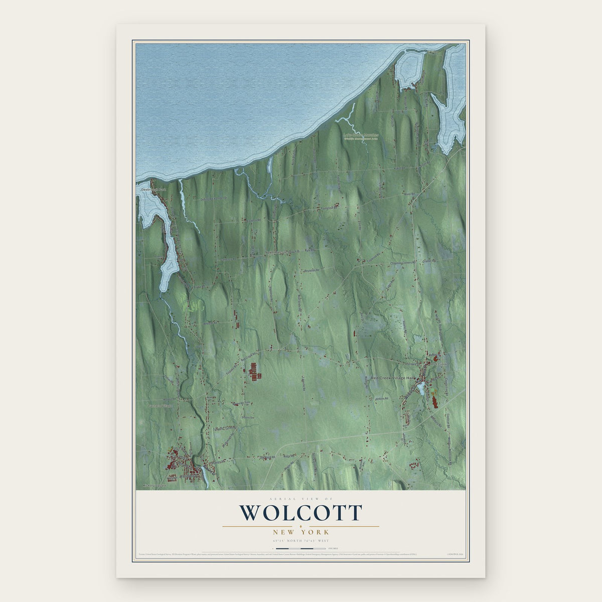 Wolcott, New York map print, the full design