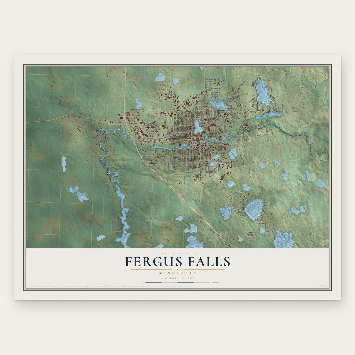 Fergus Falls, Minnesota map print, the full design