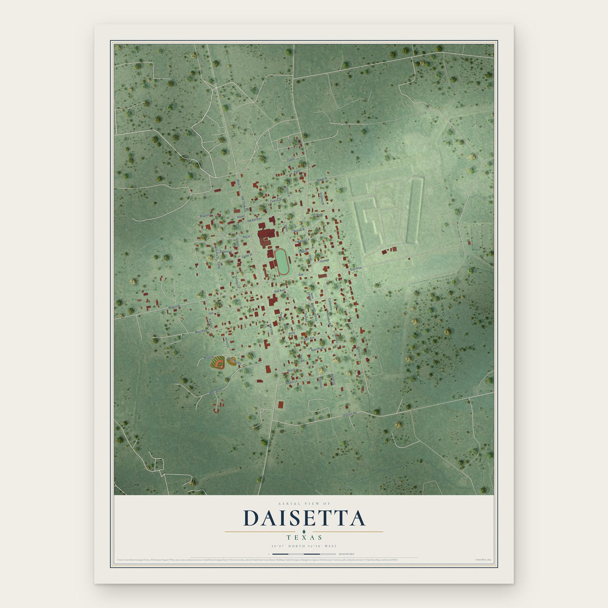 Daisetta, Texas map print, the full design