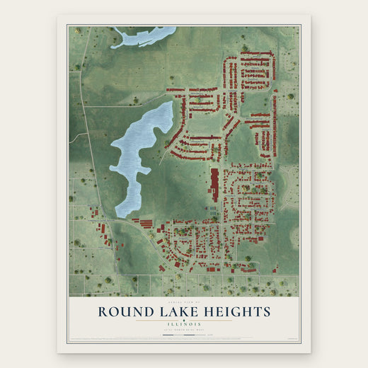 Round Lake Heights, Illinois map print, the full design