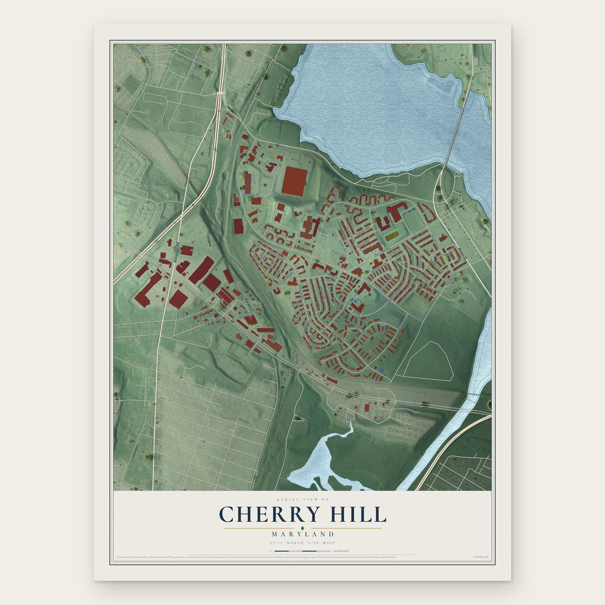 Cherry Hill, Maryland map print, the full design