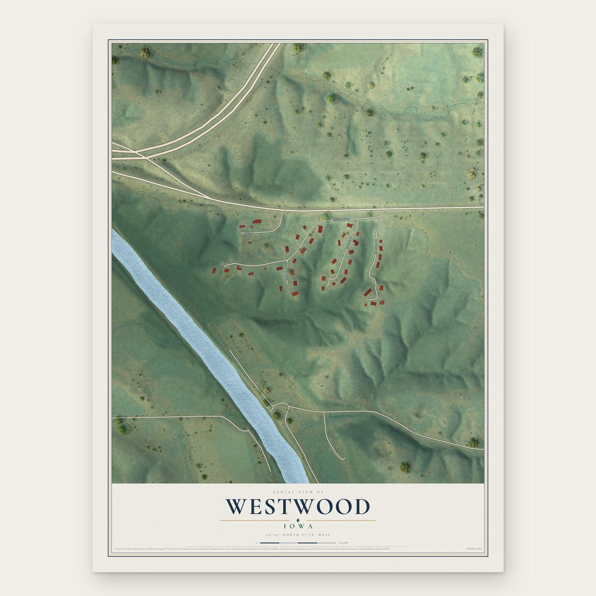 Westwood, Iowa map print, the full design