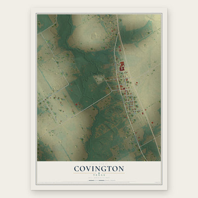 Covington, Texas map print, the full design