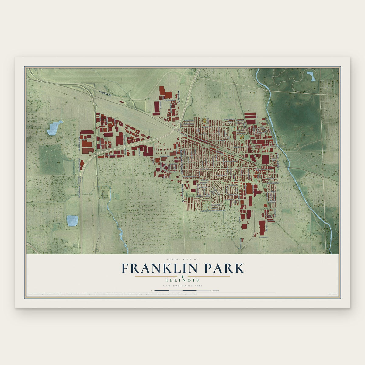 Franklin Park, Illinois map print, the full design
