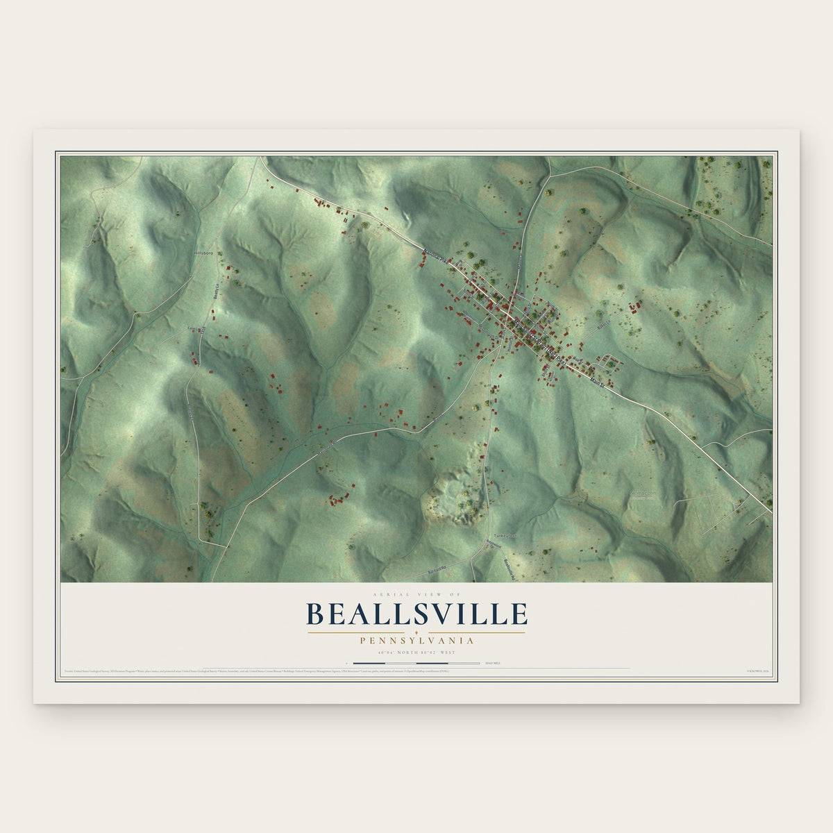 Beallsville, Pennsylvania map print, the full design