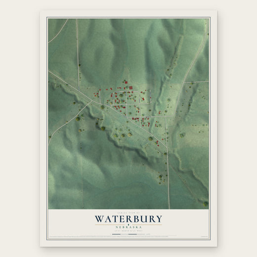 Waterbury, Nebraska map print, the full design
