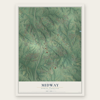 Midway, North Carolina map print, the full design