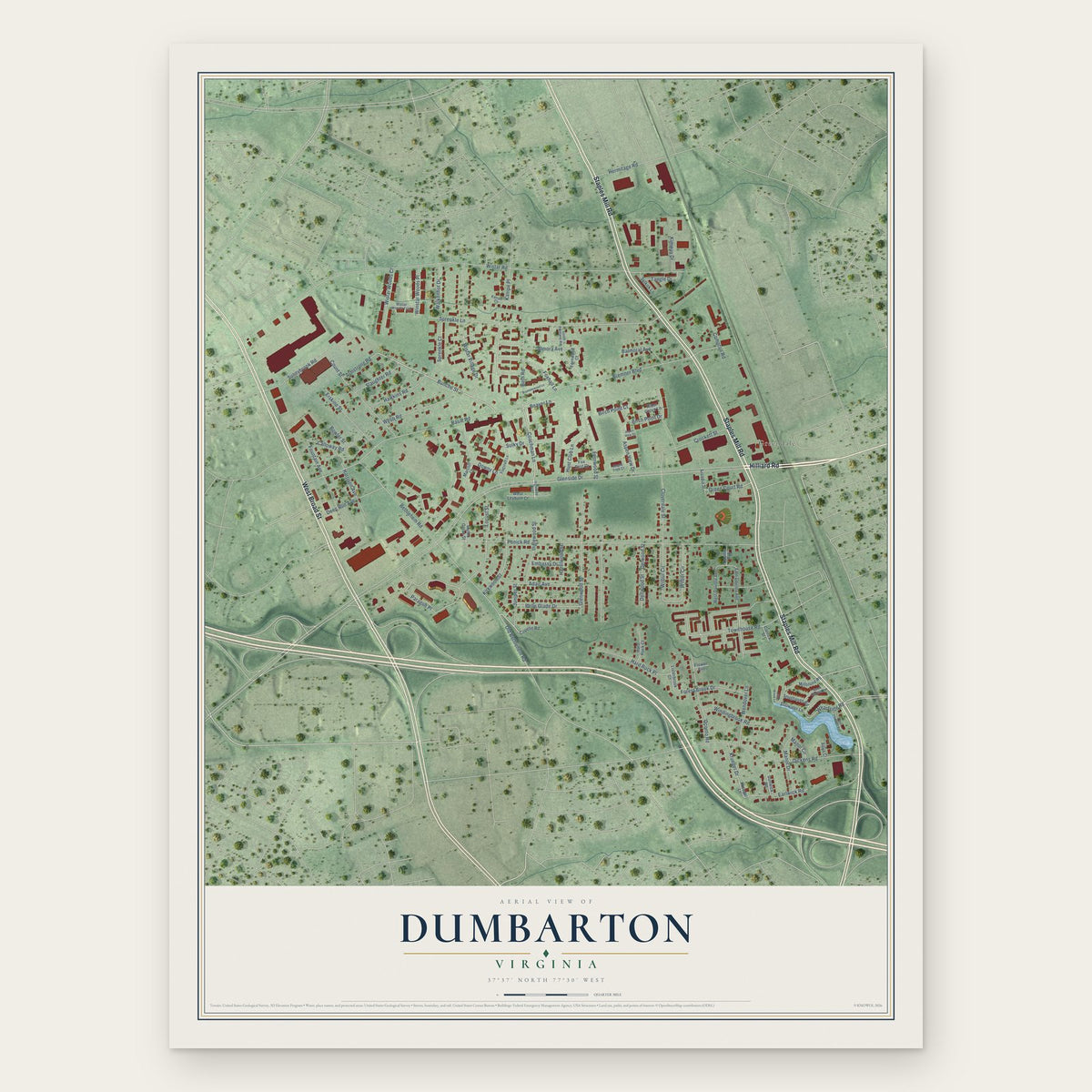 Dumbarton, Virginia map print, the full design