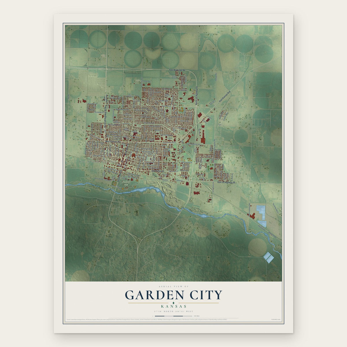 Garden City, Kansas map print, the full design