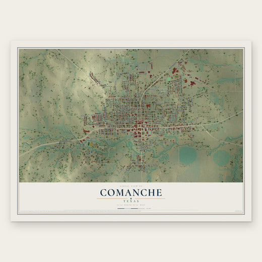 Comanche, Texas map print, the full design
