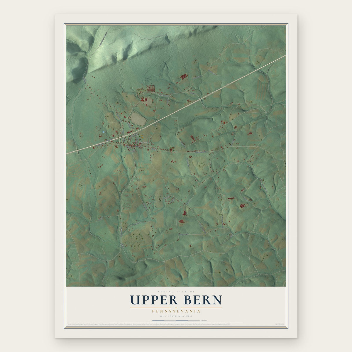 Upper Bern, Pennsylvania map print, the full design