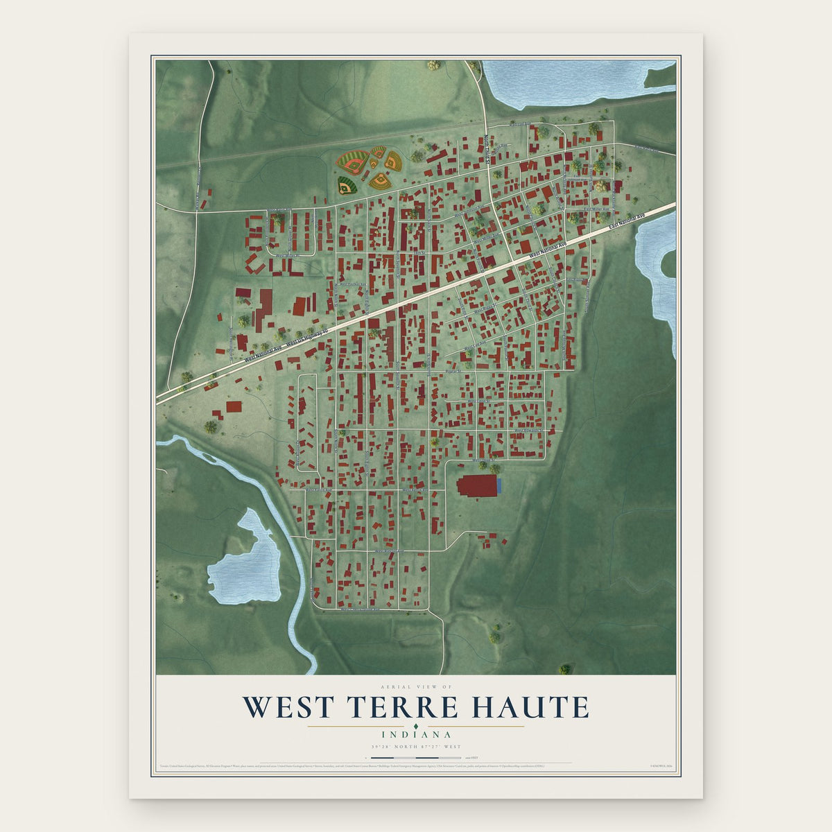 West Terre Haute, Indiana map print, the full design