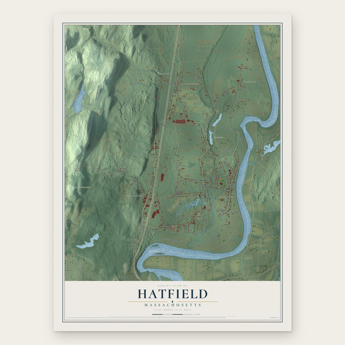 Hatfield, Massachusetts map print, the full design