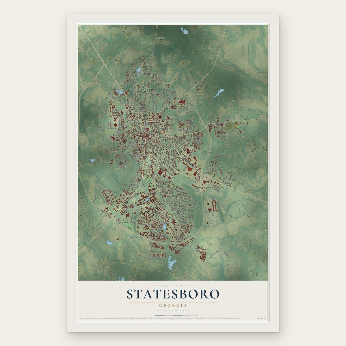 Statesboro, Georgia map print, the full design