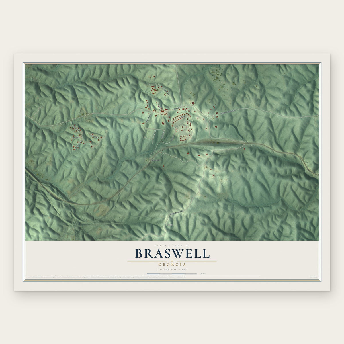 Braswell, Georgia map print, the full design