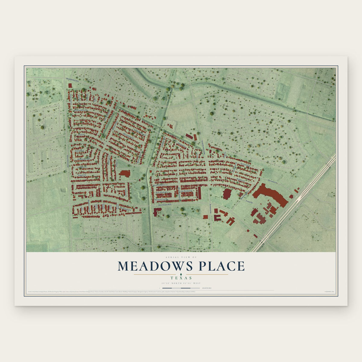 Meadows Place, Texas map print, the full design