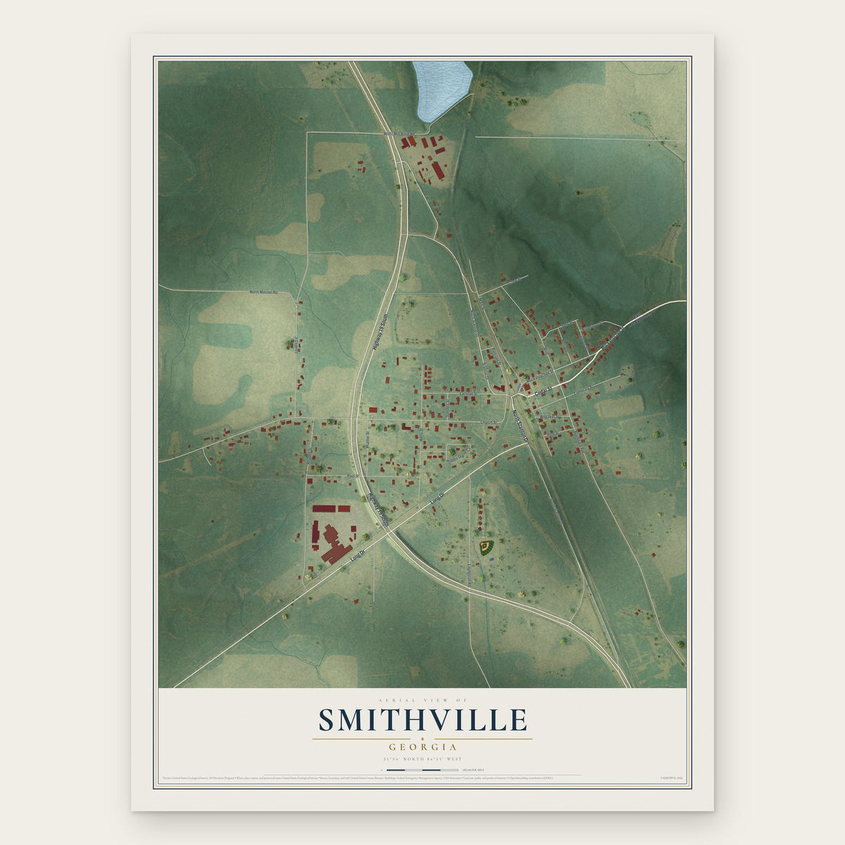 Smithville, Georgia map print, the full design