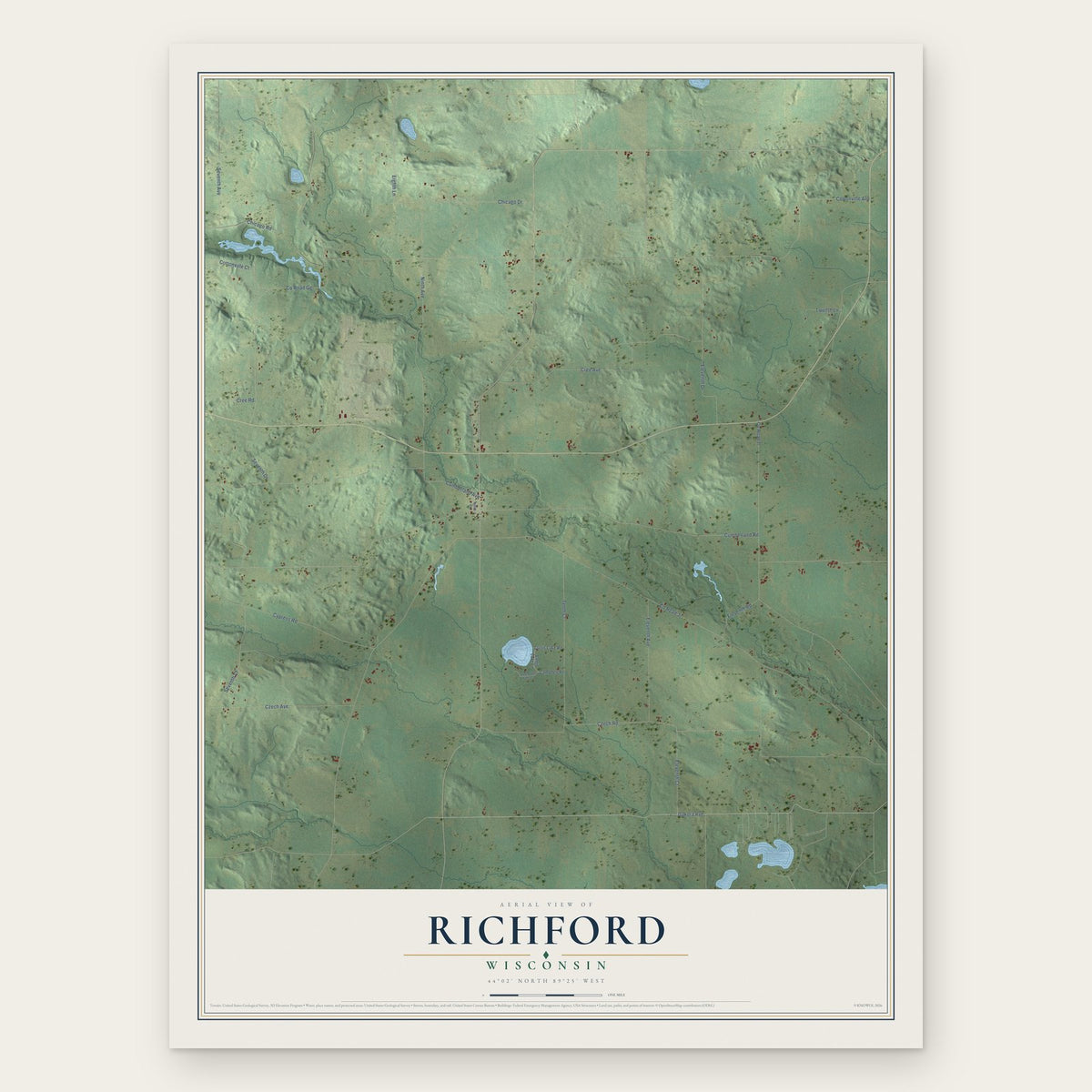 Richford, Wisconsin map print, the full design
