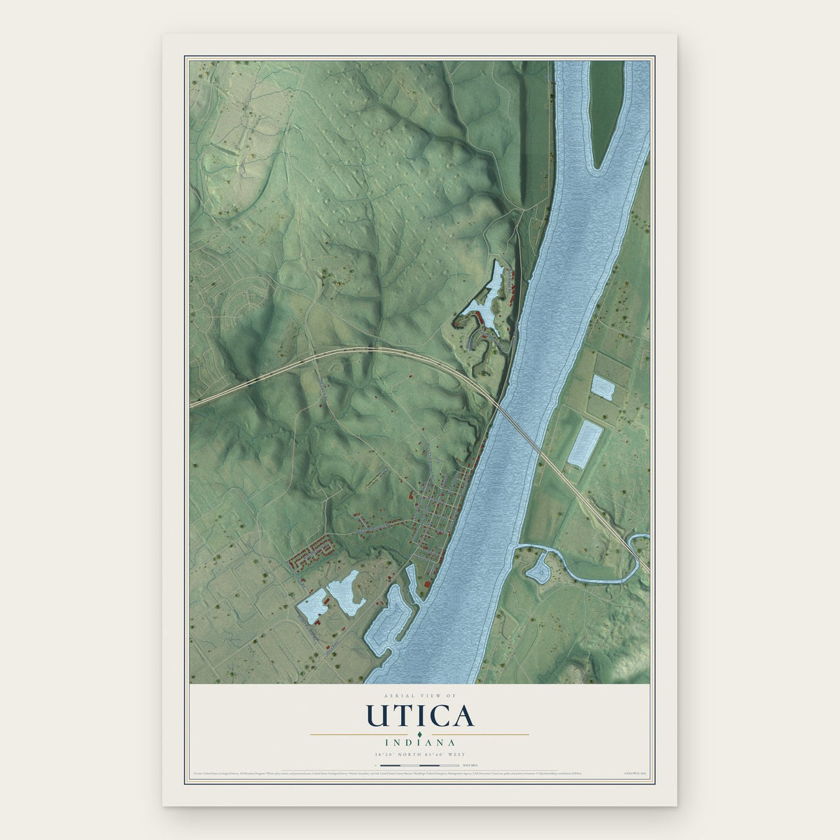 Utica, Indiana map print, the full design