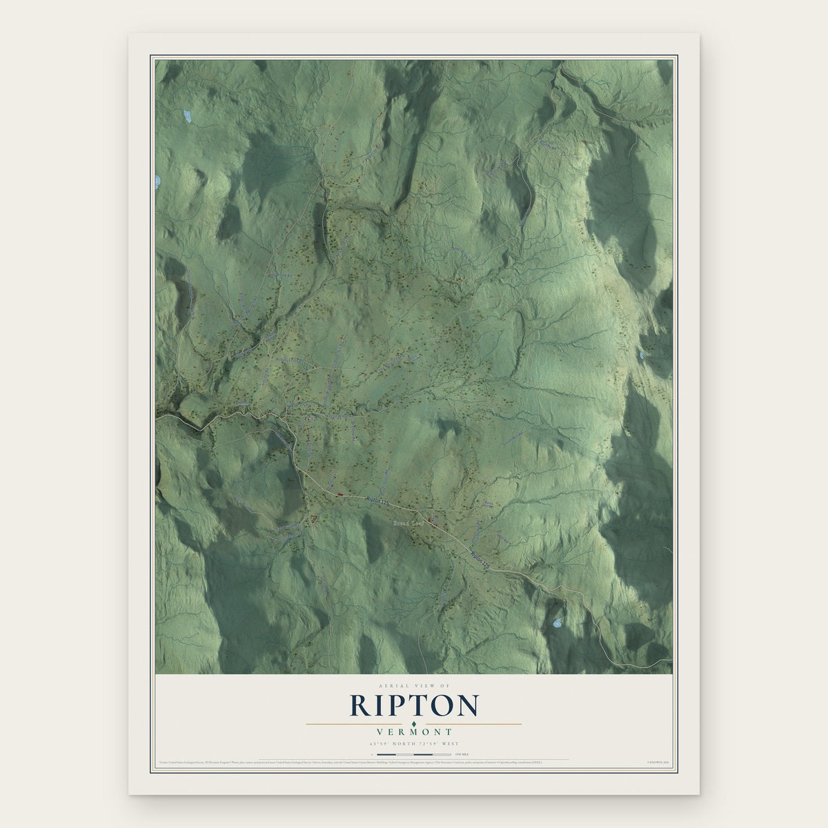 Ripton, Vermont map print, the full design
