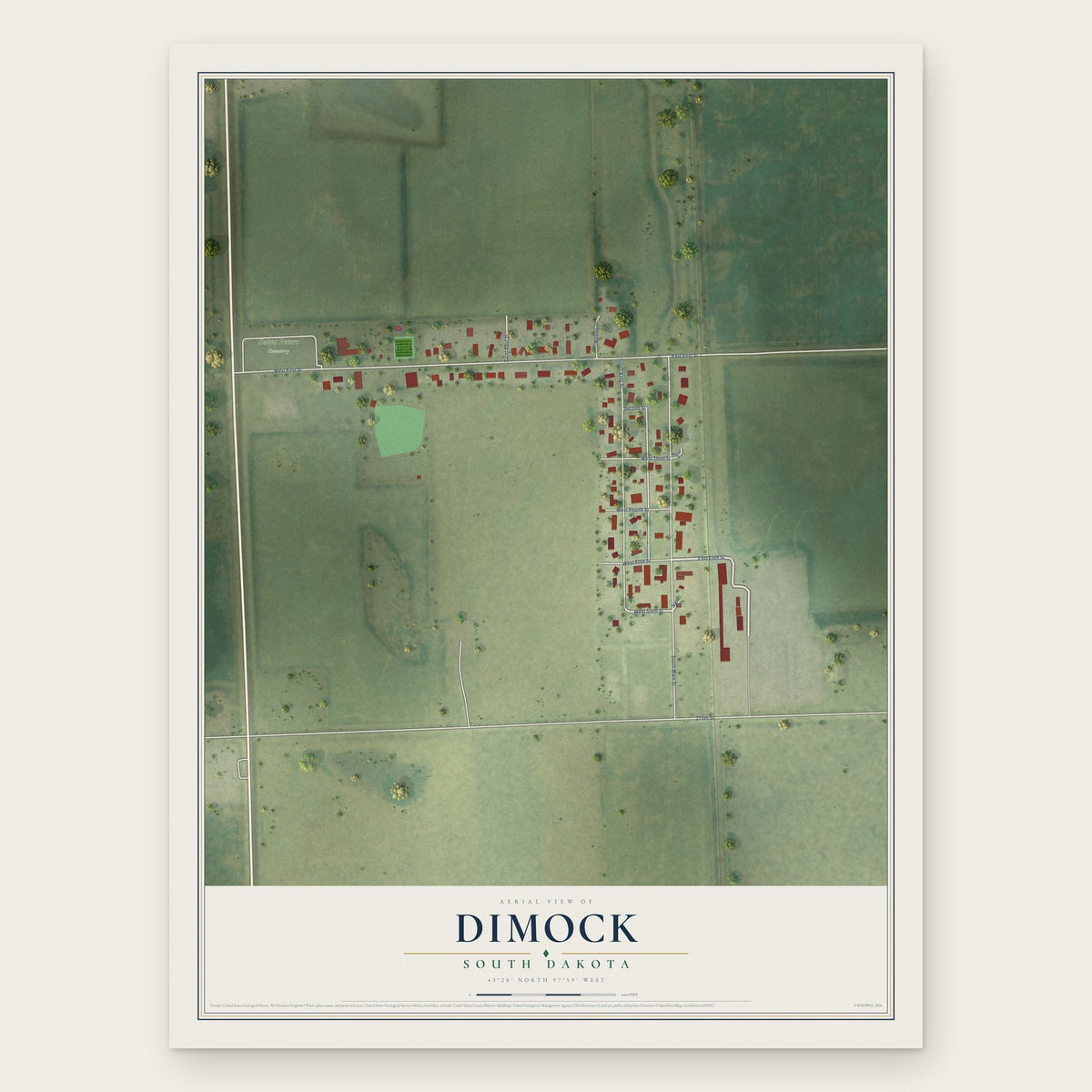 Dimock, South Dakota map print, the full design