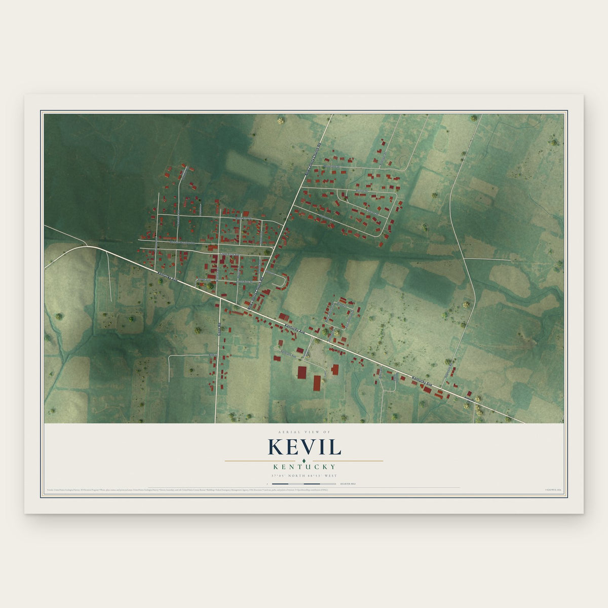 Kevil, Kentucky map print, the full design