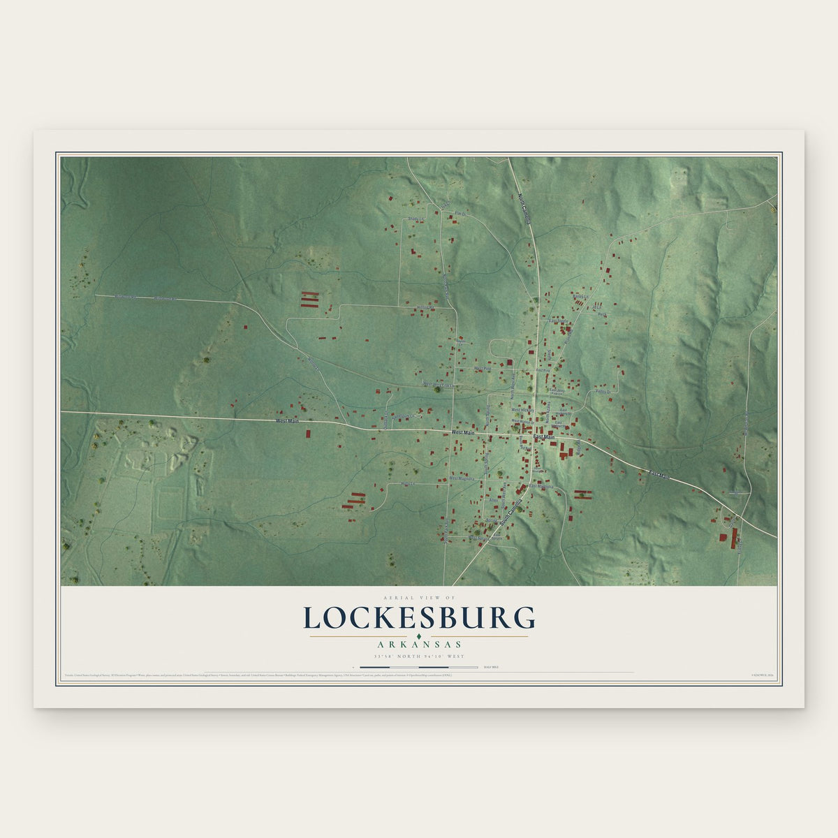 Lockesburg, Arkansas map print, the full design