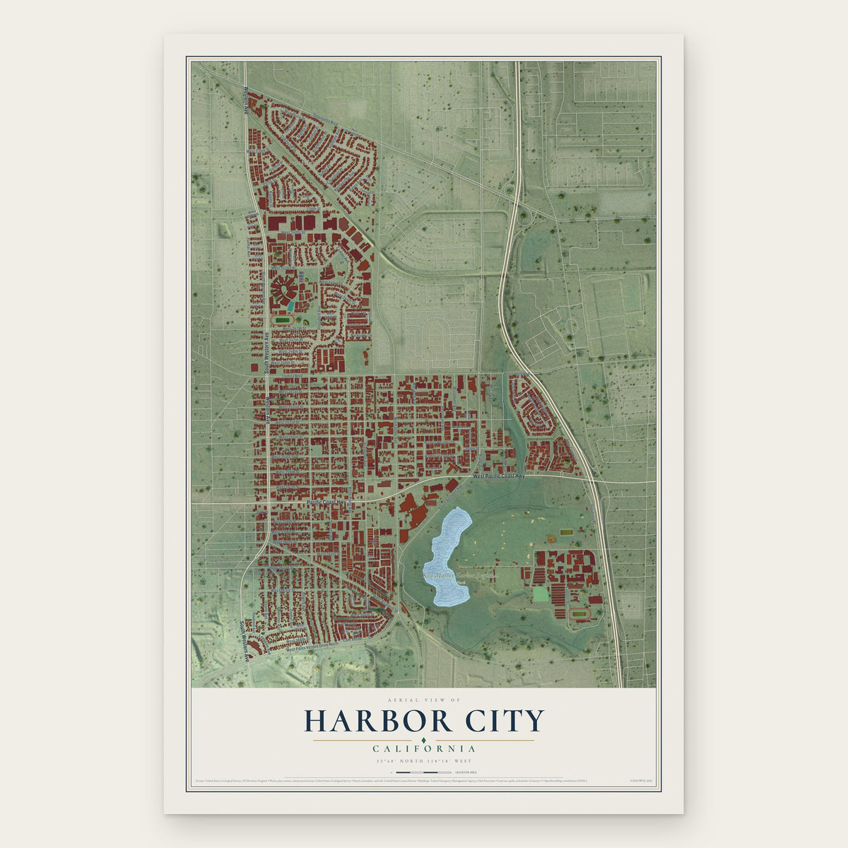 Harbor City, California map print, the full design