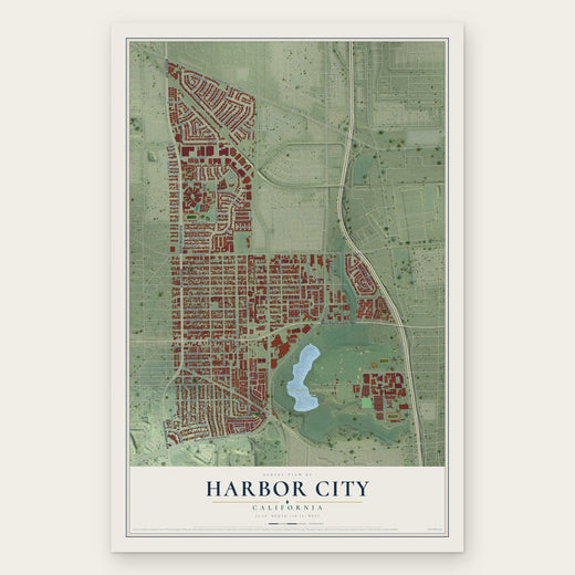 Harbor City, California map print, the full design