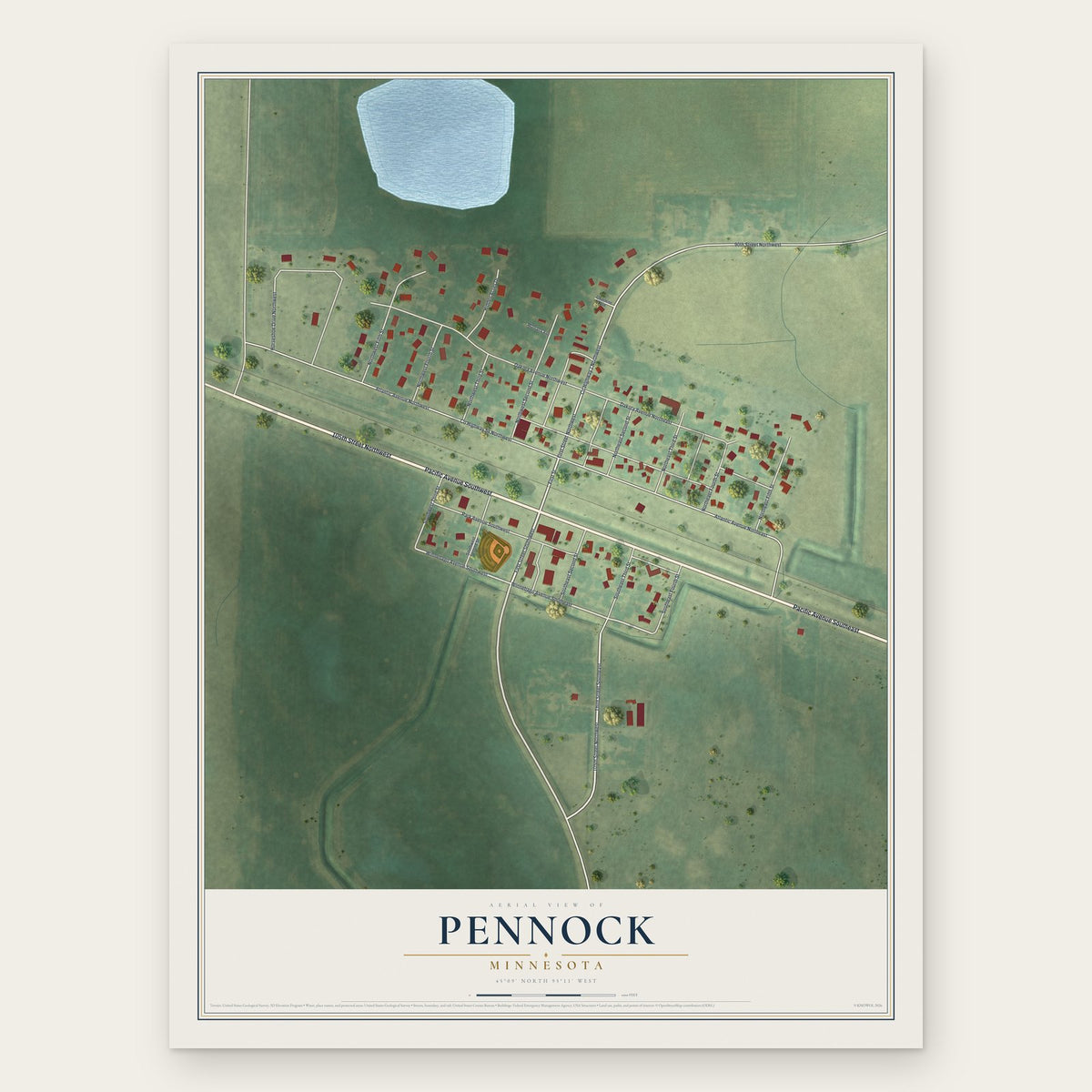 Pennock, Minnesota map print, the full design