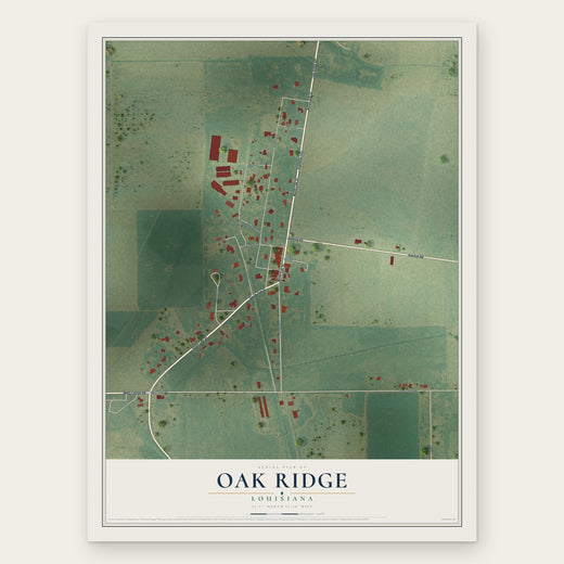 Oak Ridge, Louisiana map print, the full design