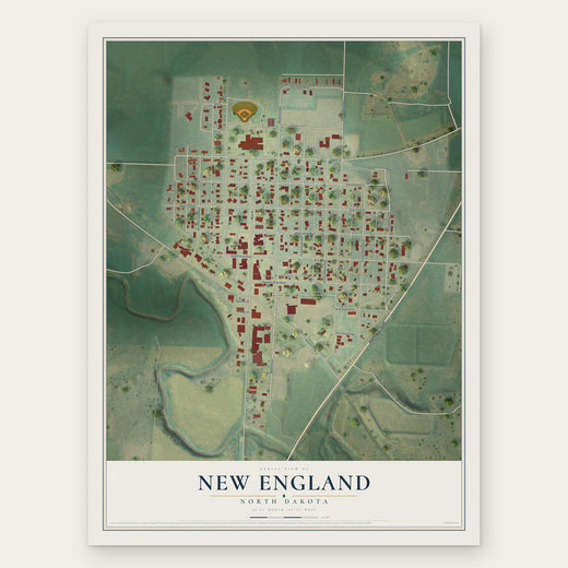 New England, North Dakota map print, the full design