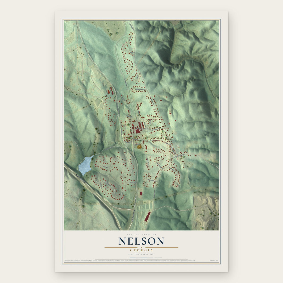 Nelson, Georgia map print, the full design