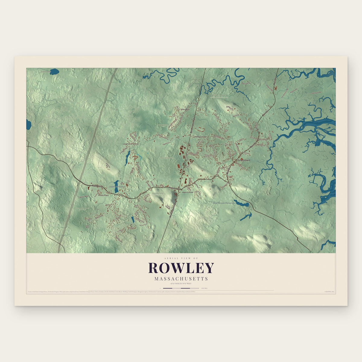 Rowley, Massachusetts map print, the full design